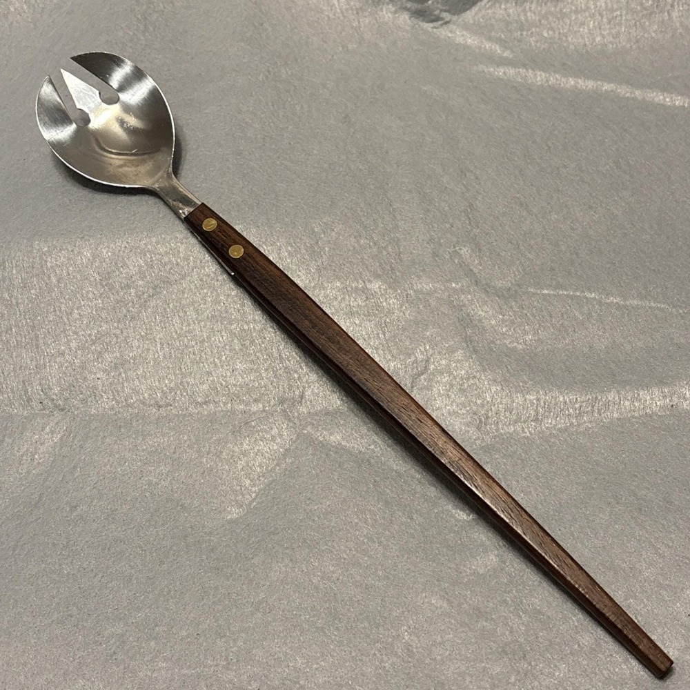 Vintage MCM Salad Serving Fork Extra Long Wood Handle 13 InchStainless Japan - Picture 3 of 16